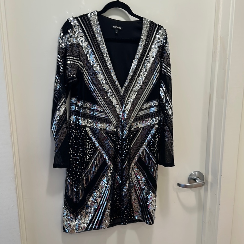 Express Black & Silver Sequin Dress